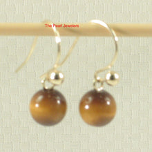 Load image into Gallery viewer, 1310633-Dangle-Stud-Earrings-Brown-Tiger&#39;s-Eye-14k-Yellow-Gold-Hook-Gold-Ball