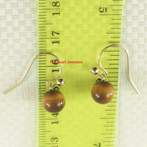 1310633-Dangle-Stud-Earrings-Brown-Tiger's-Eye-14k-Yellow-Gold-Hook-Gold-Ball