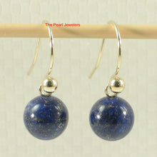 Load image into Gallery viewer, 1320630-Dangle-Stud-Earrings-Blue-Lapis-Lazuli-14k-Yellow-Gold-Fish-Hook-Gold-Ball