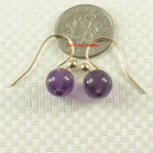 Load image into Gallery viewer, 1320633-14k-Yellow-Gold-Fish-Hook-Gold-Ball-Purple-Amethyst-Dangle-Stud-Earrings