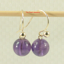 Load image into Gallery viewer, 1320633-14k-Yellow-Gold-Fish-Hook-Gold-Ball-Purple-Amethyst-Dangle-Stud-Earrings