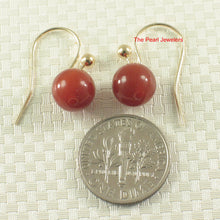 Load image into Gallery viewer, 1320634-14k-Yellow-Gold-Fish-Hook-Gold-Ball-Dangle-Red-Carnelian-Earrings