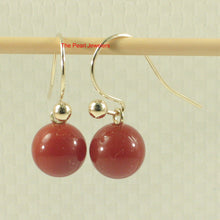 Load image into Gallery viewer, 1320634-14k-Yellow-Gold-Fish-Hook-Gold-Ball-Dangle-Red-Carnelian-Earrings