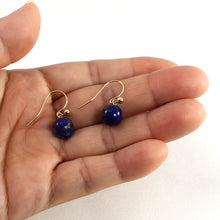 Load image into Gallery viewer, 1330633-Real-14k-Yellow-Gold-Fishhook-Gold-Blue-Lapis-Dangle-Earrings