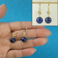 Load image into Gallery viewer, 1399851-14k-Gold-Hawaiian-Plumeria-Blue-Lapis-Lazuli-Hook-Earrings