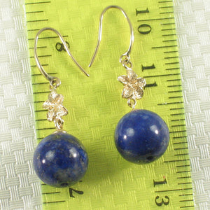 1399851-14k-Gold-Hawaiian-Plumeria-Blue-Lapis-Lazuli-Hook-Earrings
