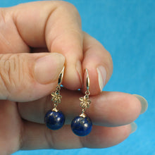 Load image into Gallery viewer, 1399851-14k-Gold-Hawaiian-Plumeria-Blue-Lapis-Lazuli-Hook-Earrings