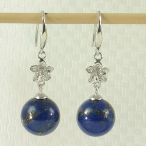 1399856-14k-White-Gold-Hawaiian-Plumeria-Bead-Blue-Lapis-Lazuli-Hook-Earrings