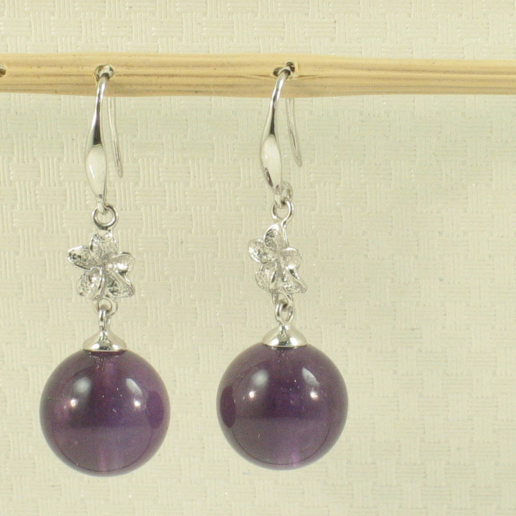 1399857-14k-White-Gold-Hawaiian-Plumeria-Genuine-Purple-Amethyst-Hook-Earrings