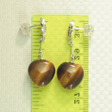 Load image into Gallery viewer, 1399872-14k-White-Gold-Diamond-Heart-Brown-Tiger-Eye-Dangle-Stud-Earrings