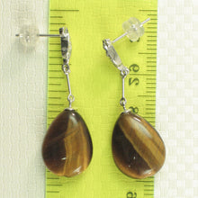 Load image into Gallery viewer, 1399911-14k-White-Gold-Raindrop-Brown-Tiger-Eye-Diamond-Dangle-Stud-Earrings