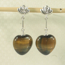 Load image into Gallery viewer, 1399931-14k-White-Gold-Diamond-Heart-Brown-Tiger-Eye-Dangle-Stud-Earrings