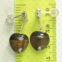 Load image into Gallery viewer, 1399931-14k-White-Gold-Diamond-Heart-Brown-Tiger-Eye-Dangle-Stud-Earrings