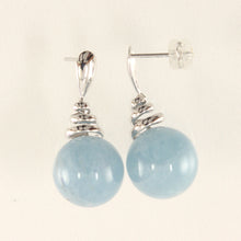 Load image into Gallery viewer, 1399985-Blue-Aquamarine-14k-White-Gold-Swirl-Top-Design-Dangle-Stud-Earrings