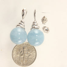 Load image into Gallery viewer, 1399985-Blue-Aquamarine-14k-White-Gold-Swirl-Top-Design-Dangle-Stud-Earrings