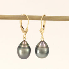 Load image into Gallery viewer, 1T00020B-14kt-Yellow-Solid-Gold-Leverblack-Black-Tahitian-Pearl-Dangle-Earrings