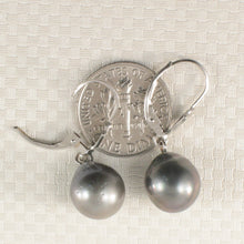 Load image into Gallery viewer, 1T00025-Simple-Beautiful-Black-Tahitian-Pearl-14k-White-Gold-Leverblack-Earrings