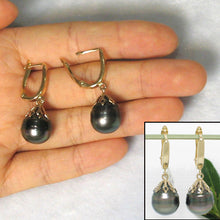 Load image into Gallery viewer, 1T00042-Black-Tahitian-Pearl-14k-Solid-Gold-Flowers-Cap-Dangle-Earrings