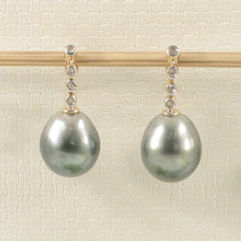 Load image into Gallery viewer, 1T00112B-14k-Yellow-Gold-Diamonds-Black-Tahitian-Pearl-Beautiful-Dangle-Earrings