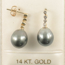 Load image into Gallery viewer, 1T00112B-14k-Yellow-Gold-Diamonds-Black-Tahitian-Pearl-Beautiful-Dangle-Earrings