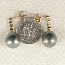 Load image into Gallery viewer, 1T00112B-14k-Yellow-Gold-Diamonds-Black-Tahitian-Pearl-Beautiful-Dangle-Earrings