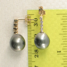 Load image into Gallery viewer, 1T00112B-14k-Yellow-Gold-Diamonds-Black-Tahitian-Pearl-Beautiful-Dangle-Earrings