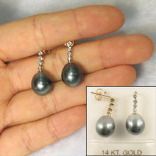 Load image into Gallery viewer, 1T00112B-14k-Yellow-Gold-Diamonds-Black-Tahitian-Pearl-Beautiful-Dangle-Earrings