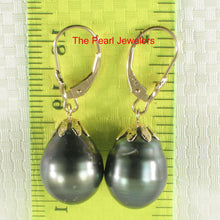 Load image into Gallery viewer, 1T00120-Black-Tahitian-Pearl-Dangle-Earrings-14k-Leverback-Flower-Cap