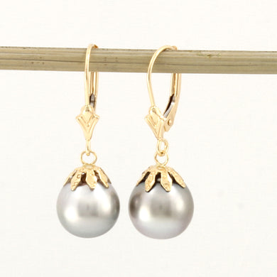 1T00121D-14k-Gold-Leverback-Flower-Cap-Tahitian-Pearl-Dangle-Earrings