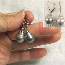 Load image into Gallery viewer, 1T00125-14k-Solid-Gold-Leverblack-Silver-Tone-Tahitian-Pearl-Dangle-Earrings