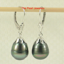 Load image into Gallery viewer, 1T00126-14k-White-Solid-Gold-Leverblack-Black-Tahitian-Pearl-Dangle-Earrings