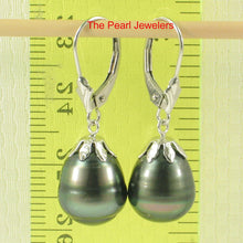 Load image into Gallery viewer, 1T00126-14k-White-Solid-Gold-Leverblack-Black-Tahitian-Pearl-Dangle-Earrings