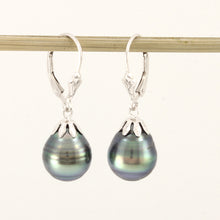 Load image into Gallery viewer, 1T00129D-14k-White-Solid-Gold-Leverblack-Black-Tahitian-Pearl-Dangle-Earrings