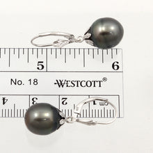 Load image into Gallery viewer, 1T00129E-14k-White-Solid-Gold-Leverback-Black-Tahitian-Pearl-Dangle-Earrings