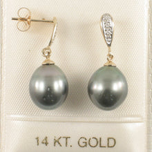 Load image into Gallery viewer, 1T00560B-Genuine-Diamond-Black-Tahitian-Pearl-14k-Gold-Dangle-Earrings