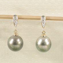 Load image into Gallery viewer, 1T00562A-14k-Gold-Diamonds-Silver-Tone-Tahitian-Pearl-Dangle-Earrings