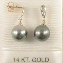 Load image into Gallery viewer, 1T00562A-14k-Gold-Diamonds-Silver-Tone-Tahitian-Pearl-Dangle-Earrings