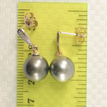 Load image into Gallery viewer, 1T00562A-14k-Gold-Diamonds-Silver-Tone-Tahitian-Pearl-Dangle-Earrings