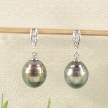 Load image into Gallery viewer, 1T00566-14k-Solid-Gold-Diamonds-Tahitian-Pearl-Unique-Dangle-Earrings
