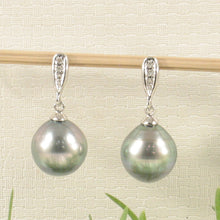 Load image into Gallery viewer, 1T00568A-14k-Solid-Gold-Genuine Diamonds-Tahitian-Pearl-Dangle-Earrings