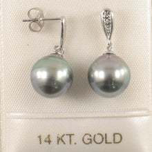 Load image into Gallery viewer, 1T00568A-14k-Solid-Gold-Genuine Diamonds-Tahitian-Pearl-Dangle-Earrings