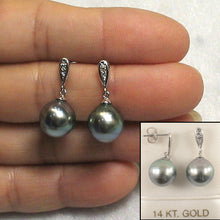 Load image into Gallery viewer, 1T00568A-14k-Solid-Gold-Genuine Diamonds-Tahitian-Pearl-Dangle-Earrings