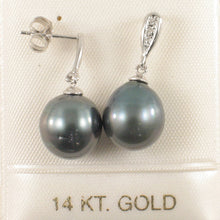 Load image into Gallery viewer, 1T00568B-Genuine-Diamond-Tahitian-Pearl-14k-Dangle-Earrings