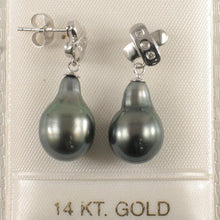 Load image into Gallery viewer, 1T00605A-Genuine-Diamond-Tahitian-Pearl-14k-Gold-Dangle-Earrings