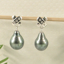 Load image into Gallery viewer, 1T00605B-14k-Solid-Gold-Genuine-Diamond-Tahitian-Pearl-Dangle-Earrings