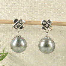 Load image into Gallery viewer, 1T00606-14k-White-Gold-X-Design-Diamond-Tahitian-Pearl-Dangle-Earrings