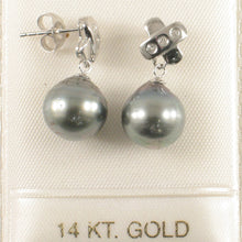 Load image into Gallery viewer, 1T00606-14k-White-Gold-X-Design-Diamond-Tahitian-Pearl-Dangle-Earrings