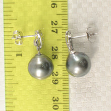 Load image into Gallery viewer, 1T00606-14k-White-Gold-X-Design-Diamond-Tahitian-Pearl-Dangle-Earrings