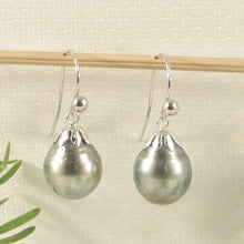 Load image into Gallery viewer, 1T00635B-Tahitian-Pearl-14k-White-Gold-Fish-Hook-Dangle-Earrings