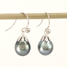 Load image into Gallery viewer, 1T00636B-Tahitian-Pearl-14k-White-Gold-Fish-Hook-Dangle-Earrings